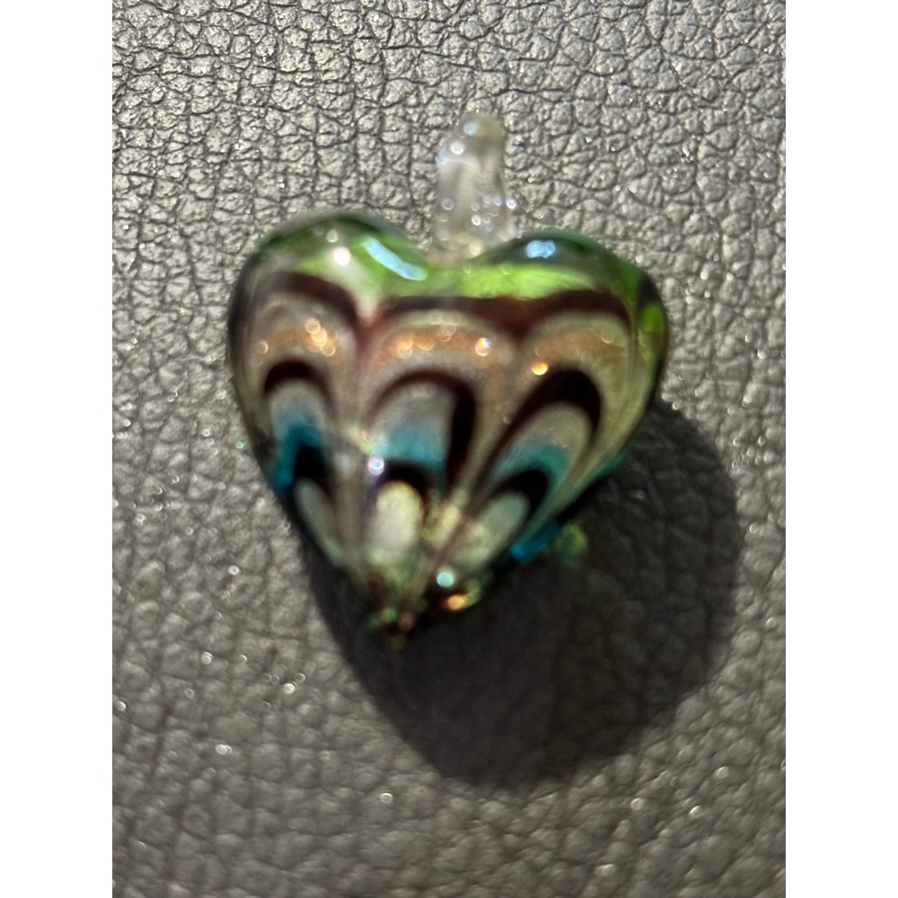 Vintage Hand Blown Art Glass Multi Color Swirl Crystal Heart Pendant